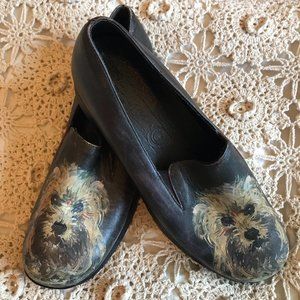OOAK Hand Painted Mule Clog Shoes ~ Terrier Dog Image